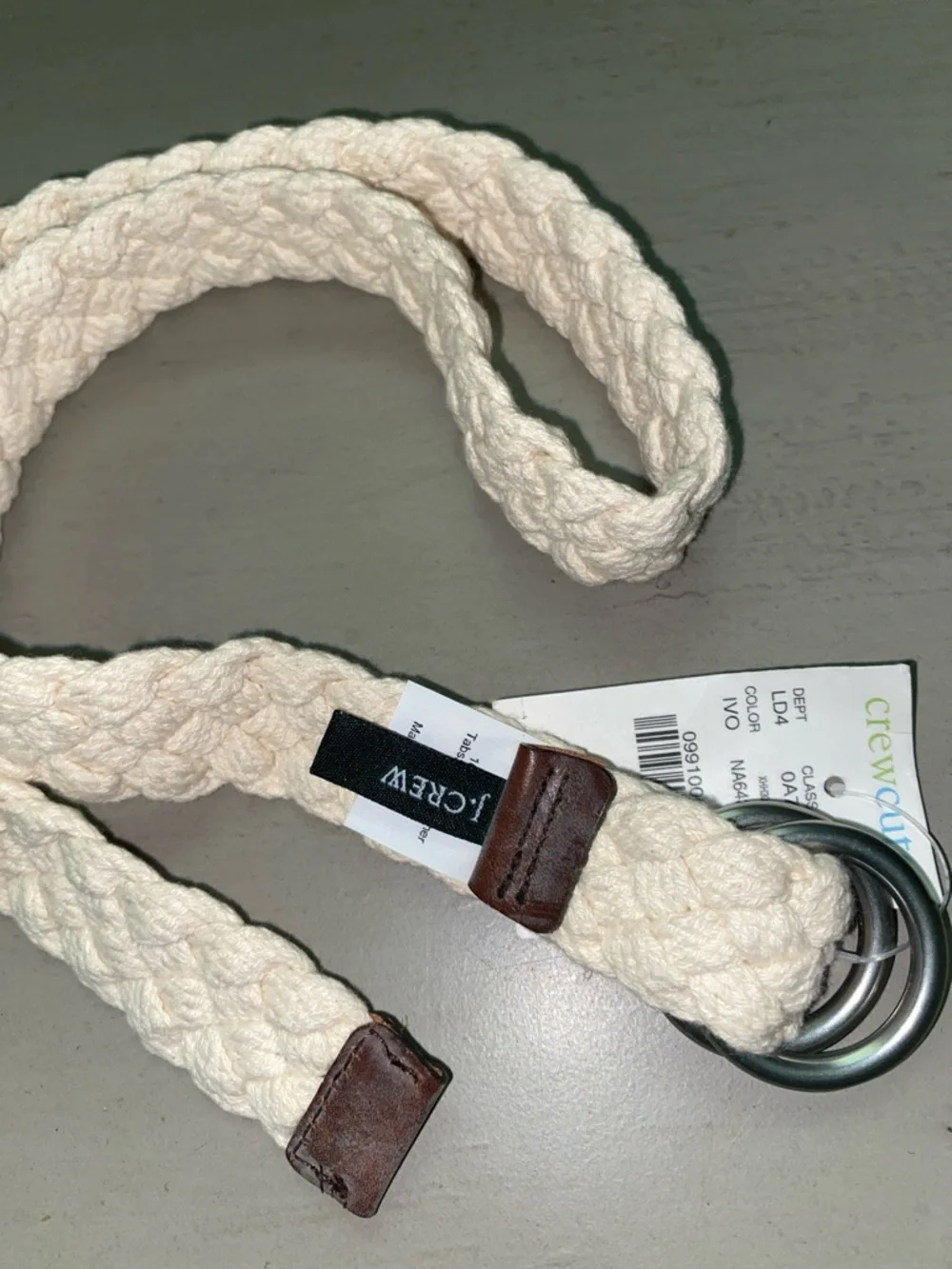 New J. Crew youth large belt, casual, neutral brown leather ends, 31”